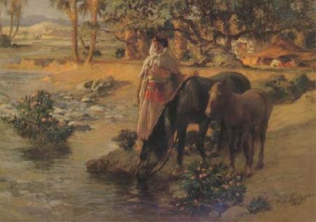 Frederick Arthur Bridgman Femme faisant boire des chevaux (mk32) China oil painting art